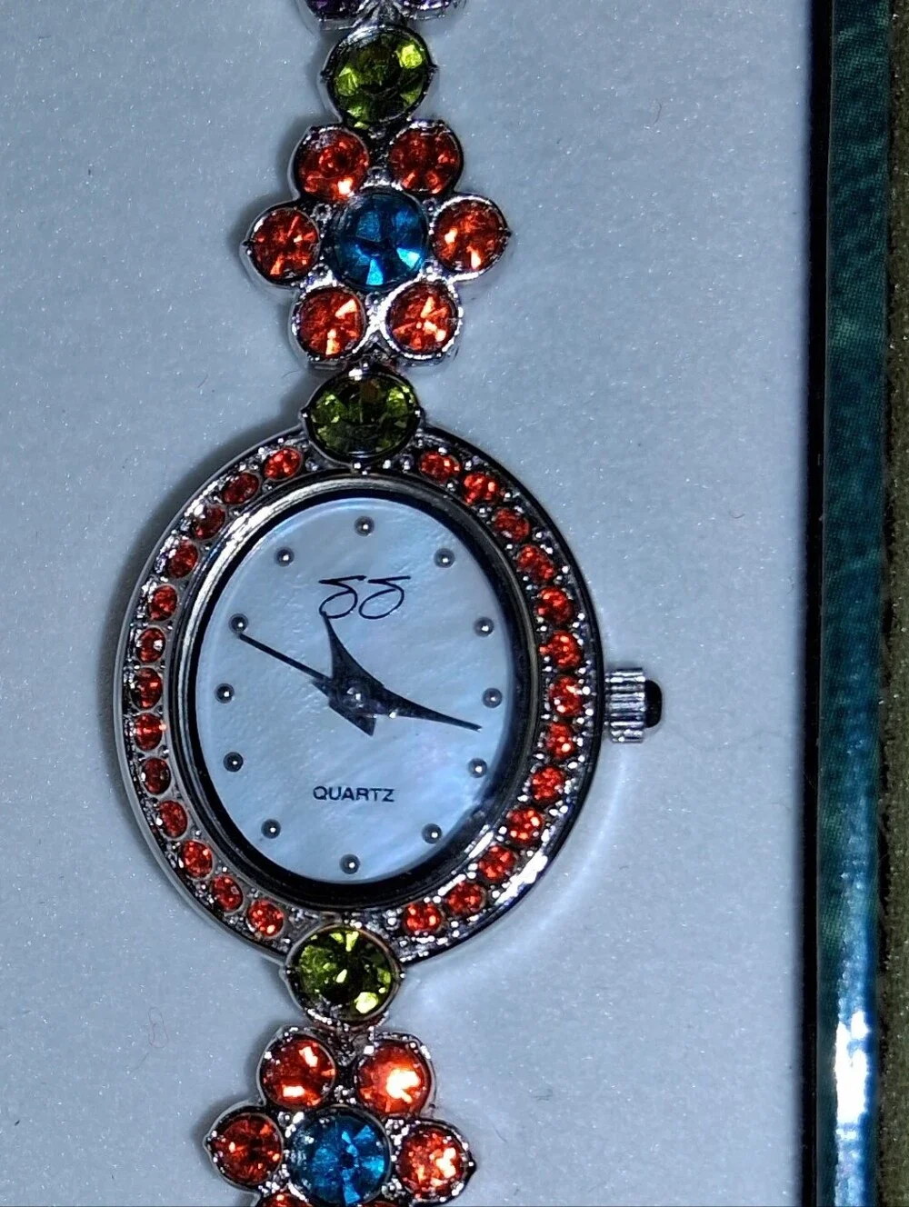 Vintage Suzanne Somers Collection Floral Link Watch with Multicolored Crystals